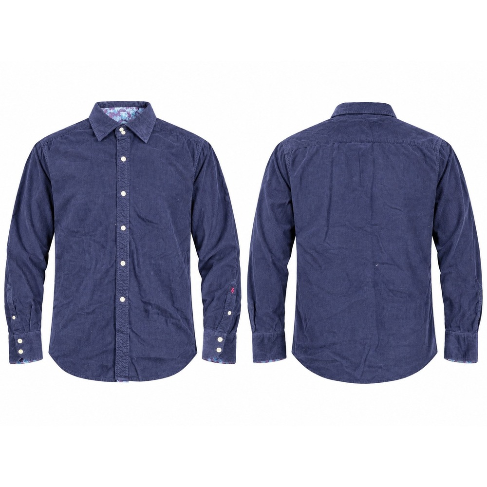 Robert Graham Mens Navy Blue Corduroy Button Down Shirt Floral Trim Long Sleeve